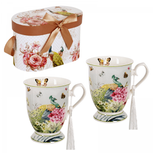 Луксозен комплект чаши за чай в кутия „Пауни“ /керамика/