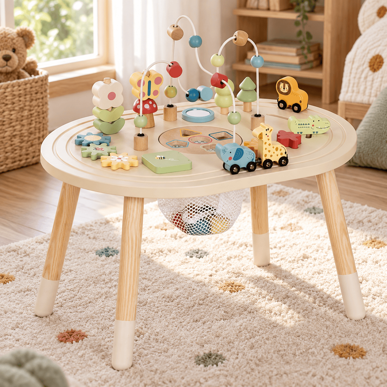 Дървена активна маса Tooky Toy Сафари с игри и лабиринт - Image 4