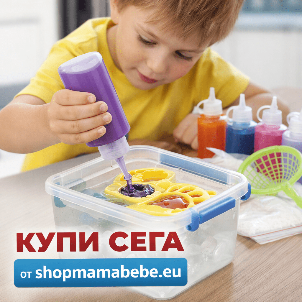 DIY комплект за магически 3D фигурки от желе DIY комплект за магически 3D фигурки от желе е забавен творчески комплект „Направи си сам“, с който децата могат сами да създават цветни 3D фигурки от специално магическо желе. Играта прилича на малък експеримент – детето вижда как от цветно желе постепенно се оформят истински фигурки във вода. Това прави комплекта изключително интересен както за малки деца, така и за по-големи любители на творческите игри. Този DIY комплект за магически 3D фигурки от желе е чудесна идея за подарък, но също така е много подходящ за занимания у дома, в детски центрове, училища, творчески работилници и дори за детски партита. Много аниматори използват подобни комплекти за занимания с деца, защото играта е едновременно интересна, цветна и ангажираща. Какво съдържа комплектът Креативният комплект „Направи си сам“ включва всичко необходимо за създаване на забавни фигурки: • 6 цвята магическо желе • 6 матрици за различни фигурки • 2 пакетчета магически прах (калциев лактат) по 25 г • кепче за изваждане на фигурките • рисувателна четка Благодарение на различните цветове и форми децата могат да създават много различни комбинации и уникални фигурки. Как се правят магическите фигурки Работата с комплекта е лесна и много интересна за децата: Смесете едно пакетче магически прах в 1 литър вода. Разбъркайте добре, докато прахът се разтвори. Потопете формата в приготвената течност. Извадете формата и излейте излишната вода. Изстискайте цветно желе върху формата. Потопете формата обратно в разтвора. Изчакайте около 30 секунди. Леко разклатете формата. След като фигурката се отдели, оставете я в разтвора още 3–5 минути. Извадете фигурката и я съхранявайте в чиста вода. След няколко минути се получават красиви магически 3D фигурки от желе, които децата могат да разглеждат, комбинират и създават отново. Подходящо за различни възрасти Този творчески комплект е подходящ за деца над 3 години, но играта е достатъчно интересна и за по-големи деца. Особено подходящ е за: • деца на 4, 5 и 6 години • деца на 7, 8, 9 и дори 10 години • занимания у дома • детски рождени дни • творчески работилници • занимания с аниматори на партита Това прави комплекта чудесна идея за детско парти или групова игра, защото всяко дете може да създаде своя фигурка. Ползи за детското развитие Играта с DIY комплект за магически 3D фигурки от желе подпомага развитието на: • фината моторика • въображението • креативността • творческото мислене • концентрацията • любопитството към експерименти и създаване Децата учат чрез игра, а този комплект превръща творчеството в истинско приключение. Защо да поръчате от Онлайн магазин Мама&Бебе В Онлайн магазин Мама&Бебе ще откриете внимателно подбрани детски играчки, които носят радост и развиват въображението на децата. Разгледайте още предложения: https://shopmamabebe.eu Последвайте ни във Facebook: https://www.facebook.com/mamaandbabystore Телефон за поръчки: 0896944003 Този продукт е креативен комплект за направа на магически 3D желирани фигурки. Комплектът включва: множество цветни бутилки с магическо желе, матрици за фигурки, магически прах (калциев лактат), кепче и четка за рисуване. Функция: Позволява на децата да създават собствени забавни фигури, които се втвърдяват във вода. Характеристики: Предназначен за деца над 6 години, развива фината моторика и разпознаването на цветове. Отзиви от доволни родители ★★★★★ Мария Петрова – майка на дете на 7 години „Много интересен комплект. Детето беше впечатлено как се получават фигурките и искаше да прави нови и нови.“ ★★★★★ Иван Георгиев – баща на две деца „Купихме го за детско парти и всички деца се забавляваха. Чудесна идея за групова игра.“ ★★★★★ Елена Димитрова – майка на дете на 5 години „Много креативна играчка. Детето игра почти цял следобед с нея.“ Разгледайте още творчески комплекти Ако детето ви обича да създава и експериментира, разгледайте и други подобни комплекти: 👉 Още творчески комплекти, моделини и пластелин: https://shopmamabebe.eu/produkt-kategoriya/%d0%bc%d0%be%d0%b4%d0%b5%d0%bb%d0%b8%d0%bd%d0%b8-%d0%bf%d0%bb%d0%b0%d1%81%d1%82%d0%b5%d0%bb%d0%b8%d0%bd-%d0%ba%d0%be%d0%bc%d0%bf%d0%bb%d0%b5%d0%ba%d1%82%d0%b8/ Онлайн магазин Мама&Бебе В Онлайн магазин Мама&Бебе ще откриете внимателно подбрани детски играчки, образователни игри и творчески комплекти, които развиват въображението на децата. 🌐 Разгледайте магазина: https://shopmamabebe.eu 🎁 Поръчайте DIY комплект за магически 3D фигурки от желе и превърнете играта на детето в истинско творческо приключение.