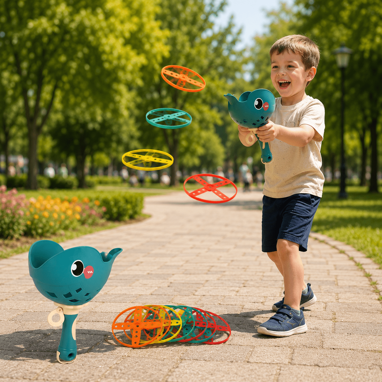Спортна игра с изстрелвачка и летящи дискове Спортна игра с изстрелвачка – забавление за активни деца Търсите интересна и различна детска играчка, която да накара детето ви да се движи и да се забавлява навън? Спортна игра с изстрелвачка и летящи дискове е чудесен избор за момчета и момичета, които обичат активните игри и веселите състезания. Комплектът включва 1 изстрелвачка и 16 цветни диска. Нужно е само детето да издърпа въженцето и да натисне спусъка, за да излетят дисковете високо във въздуха. След това започва истинското забавление – гонене, хващане и много смях. Тази детска спортна игра с изстрелвачка е прекрасен подарък за рожден ден, Коледа, Великден или изненада за 3, 4, 5 и 6-годишно дете. Подходяща е за игра в двора, парка, градината или по време на семейни разходки. Защо да изберете тази игра с летящи дискове Играчките не правят децата по-послушни, но им дават пространство да бъдат себе си, да се движат и да развиват важни умения. Именно това прави игра с изстрелвачка и летящи дискове толкова харесвана от родители и деца. Ползи за детето развива координация и реакции насърчава движението и спорта стимулира играта с приятели подобрява концентрацията осигурява активна игра навън 👇 Добавете в количката и подарете истинска радост и движение на вашето дете. Как се играе Поставете дисковете в изстрелвачката, издърпайте въженцето и натиснете спусъка. Дисковете излитат нагоре, а децата се опитват да ги хванат възможно най-бързо. Играта е лесна, забавна и подходяща както за едно дете, така и за игра с приятели. Технически характеристики Продукт: Спортна игра с изстрелвачка и летящи дискове Комплект: 1 изстрелвачка + 16 диска Размер на диск: Ф 6.5 см Размер на изстрелвачката: 25 х 18 х 11 см Материал: пластмаса Възраст: 3+ години Кат. №: 58636 Отзиви от доволни клиенти ★★★★★ Мария, гр. София „Страхотна спортна игра с изстрелвачка . Детето играе всеки ден навън.“ ★★★★★ Ивелина, гр. Пловдив „Много добра активна детска играчка. Подходящ подарък за 5-годишно дете.“ ★★★★★ Даниела, с. Труд „Търсех интересна игра за двор и тази игра с дискове се оказа голям хит.“ Онлайн магазин Мама&Бебе Поръчайте лесно и бързо от shopmamabebe.eu Последвайте Онлайн магазин Мама&Бебе във Facebook: Facebook Мама&Бебе ☎ Поръчки: 0896944003 📦 Доставка с Еконт: Econt България Благодарим Ви, че избирате Онлайн магазин Мама&Бебе – мястото, където всяка играчка носи усмивка. Ако търсите активни детски играчки онлайн, които комбинират забавление, движение и игри навън, то спортна игра с изстрелвачка и летящи дискове е чудесен избор. Все повече родители търсят игри за двор и парк, които карат децата да се движат и да играят с приятели. Тази детска спортна игра с дискове е подходяща за подарък за 3-годишно дете, подарък за 4-годишно дете, подарък за 5-годишно дете и подарък за 6-годишно дете. Ако се чудите къде да купя детски играчки онлайн, в shopmamabebe.eu ще откриете разнообразие от играчки за момчета и момичета, идеи за коледен подарък за дете, подарък за рожден ден и активни игри за навън. Спортна игра с изстрелвачка и летящи дискове е отличен избор за родители, които искат повече движение, усмивки и истинска детска игра.