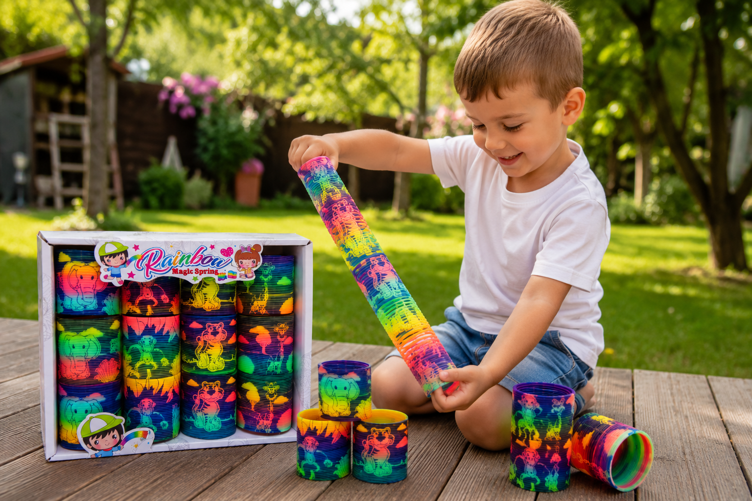 Цветна Спирала Дъга с Животни – Rainbow Magic Spring Цветна Спирала Дъга с Животни – класическа играчка, която никога не омръзва Търсите забавна, цветна и достъпна играчка, която ще донесе усмивки на всяко дете? Цветна Спирала Дъга с Животни – Rainbow Magic Spring е една от онези класически детски играчки, които забавляват поколения наред. С красивите си цветове, весели картинки на животни и магическо движение, тази спирала бързо привлича вниманието на малчуганите. Цветна Спирала Дъга с Животни е прекрасна детска играчка за рожден ден, награда, изненада, подаръче за парти или малък жест, който носи голяма радост. Децата обожават да я движат между ръцете си, да я пускат по стълбите и да наблюдават нейното забавно движение. Защо да изберете тази детска спирала с животни? Цветна Спирала Дъга с Животни съчетава забавление, движение и любопитство. Тя е чудесен избор за: Подарък за 3 годишно дете Подарък за 4 годишно дете Подарък за 5 годишно дете Подарък за 6 годишно дете Изненада за рожден ден Парти подаръци за деца Детски градини и занимални Ако се чудите къде да купя детски играчки онлайн, тази цветна спирала е отличен избор за малък бюджет и голямо забавление. Ползи за детето от играта със спиралата Докато играе с Цветна Спирала Дъга с Животни, детето развива: Координация между очите и ръцете Концентрация Логическо мислене Фината моторика Въображение Наблюдателност Играчките не правят децата ни по-послушни, но им дават пространство да бъдат себе си, да се развиват и да откриват нови начини за игра. Магическа спирала за игра у дома и навън Тази цветна спирала с животни е чудесна за игра в детската стая, на двора, по време на пътуване или семейна почивка. Благодарение на компактния си размер лесно се побира в раница или детска чанта и може да бъде навсякъде с детето. Технически характеристики Продукт: Цветна Спирала Дъга с Животни – Rainbow Magic Spring Модел: GA058552 Количество в кутия: 12 броя Размер на опаковката: 27 x 7 x 21 см Материал: Гъвкава пластмаса Дизайн: Цветна дъга с картинки на животни Подходящо за: момчета и момичета Отзиви от доволни клиенти ★★★★★ Мария Георгиева, гр. Пловдив „Страхотна цветна спирала дъга с животни. Детето ми постоянно я носи със себе си.“ ★★★★★ Иван Петров, гр. Варна „Купих няколко за подаръчета на рожден ден. Много харесвана играчка от всички деца.“ ★★★★★ Десислава Николова, с. Белозем „Класическа играчка, която не омръзва. Отлична идея за малък подарък.“ Често задавани въпроси Подходяща ли е за момчета и момичета? Да, подходяща е за всички деца. Може ли да се използва навън? Да, идеална е за двор, парк и пътуване. За каква възраст е подходяща? Подходяща е за деца над 3 години. Защо децата харесват спиралите? Заради забавното движение, ярките цветове и възможността сами да измислят различни игри. Цветна Спирала Дъга с Животни – Rainbow Magic Spring е една от най-популярните класически играчки в света. Малките деца се забавляват с нейното плавно движение, а по-големите обичат да я пускат по стълби и наклонени повърхности. Ако търсите къде да купя цветна спирала за деца, класическа детска играчка, парти подарък за деца или малък подарък за рожден ден, тази спирала е чудесен избор. Цветните животни и ефектът на дъгата правят играта още по-вълнуваща и интересна. Защо Цветна Спирала Дъга с Животни е толкова обичана от децата? Цветна Спирала Дъга с Животни – Rainbow Magic Spring е една от онези класически детски играчки, които никога не излизат от мода. Освен че е забавна за игра у дома, тя е и чудесен избор за подаръчета за детска градина, изненада за гости на рожден ден, награда за деца, парти подаръци и малки жестове, които оставят големи усмивки. Ако търсите евтини подаръчета за деца, подаръци за гости на рожден ден или играчки за детска градина, тази цветна спирала е страхотна идея. Децата могат да играят по много различни начини. Най-забавно е да поставят спиралата върху стълби и да наблюдават как сама се спуска стъпало по стъпало. Могат да я разтягат, свиват, търкалят по пода или да измислят собствени игри с нея. Именно това прави Цветна Спирала Дъга с Животни толкова интересна и различна от обикновените играчки. Още по-впечатляващо е, че когато спиралата се разтегне, се разкриват красиви неонови изображения на животни, които изпъкват ярко и създават впечатляващ ефект. Цветовете са наситени и атрактивни, а животинките изглеждат още по-красиви при игра и движение. Много родители избират Цветна Спирала Дъга с Животни като подарък за 3 годишно дете, подарък за 4 годишно дете, подарък за 5 годишно дете или подарък за 6 годишно дете, защото съчетава достъпна цена, забавление и дълготрайна игра. Ако се чудите къде да купя детски играчки онлайн, подаръчета за рожден ден в детската градина или интересни парти подаръци за деца, тази цветна спирала е чудесен избор. За Онлайн магазин Мама&Бебе Онлайн магазин Мама&Бебе предлага богато разнообразие от детски играчки, образователни комплекти и подаръци за всякакви поводи. Сайт: shopmamabebe.eu Facebook: https://www.facebook.com/mamaandbabystore Телефон за поръчки: 0896944003 📦 Повече за условията на доставка с Еконт: https://www.econt.com 👇 Добавете в количката още сега – ще се влюби не само детето, а и Вие! Благодарим Ви, че избрахте Онлайн магазин Мама&Бебе!