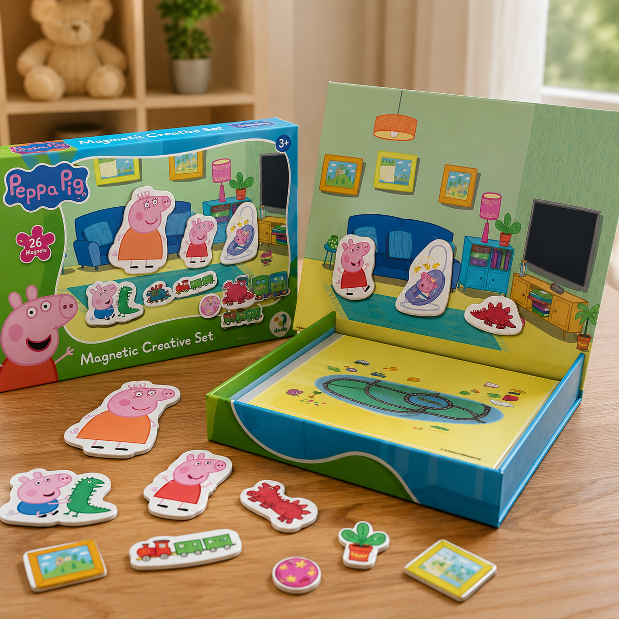 Peppa Pig Магнитна дъска с 26 магнитни елемента Dodo – любима игра за малките почитатели на Прасето Пепа Ако търсите детска играчка, която едновременно забавлява и развива детето, Peppa Pig Магнитна дъска с 26 магнитни елемента Dodo е отличен избор. Този комплект е създаден специално за малките почитатели на Прасето Пепа (Peppa Pig) и предлага часове творческа игра, изпълнена с усмивки, въображение и нови истории. Магнитната дъска позволява на децата да подреждат любимите герои от анимационния сериал по различни начини и сами да измислят свои приключения. Това не е просто игра – това е възможност детето да развива своето мислене, наблюдателност и креативност, докато се забавлява. Онлайн магазин Мама&Бебе предлага богато разнообразие от детски играчки, образователни комплекти и подаръци за всякакви поводи. Купете лесно и сигурно от shopmamabebe.eu. Защо да изберете Peppa Pig Магнитна дъска с 26 магнитни елемента? Всеки родител иска играчките на детето му да бъдат едновременно интересни и полезни. Именно затова тази магнитна игра Peppa Pig се превръща в една от любимите занимателни игри за деца над 3 години. С помощта на магнитните елементи малчуганите могат да пресъздават сцени от любимото филмче или да измислят свои собствени истории. Докато играят, те неусетно упражняват важни умения, които ще им бъдат полезни в ежедневието. Добавете продукта в количката още сега и подарете усмивки на Вашето дете. Ползи за детето С тази магнитна дъска с 26 магнитни елемента детето: развива фината моторика; стимулира въображението; упражнява логическото мислене; подобрява концентрацията; развива координацията между очи и ръце; учи се да разпознава форми, предмети и герои; създава собствени истории чрез ролева игра; играе самостоятелно или заедно с родителите. Играчките не правят децата по-послушни, но им дават пространство да бъдат себе си, да развиват своето въображение и да учат чрез игра – най-естествения начин за всяко дете. Прекрасен подарък за много поводи Търсите подарък за 3-годишно дете, подарък за 4-годишно дете, подарък за 5-годишно дете или подарък за 6-годишно дете? Тази магнитна игра Peppa Pig е чудесна идея за: рожден ден; имен ден; Великден; Коледа; Деня на детето; изненада без специален повод. Подходяща е както за момичета, така и за момчета, които обичат света на Прасето Пепа. Защо родителите харесват този комплект? Родителите оценяват качеството на продуктите на Dodo, защото са изработени от безопасни материали, удобни за малките детски ръчички и създадени с внимание към всеки детайл. Комплектът е подходящ както за игра у дома, така и по време на пътуване или при посещение при баба и дядо. Магнитните части се закрепват стабилно върху магнитната дъска и не се разпиляват лесно. Поръчайте сега и подарете игра, която ще бъде използвана отново и отново. Технически характеристики Марка: Dodo Продукт: Peppa Pig Магнитна дъска с 26 магнитни елемента Код: 200665 Лиценз: Peppa Pig (Прасето Пепа) Възраст: 3+ години Комплектът съдържа: 1 магнитна дъска; 26 магнитни елемента с герои и предмети. Размер на кутията: 21,5 × 32 × 4 см Материал: Картон, магнитно фолио и безопасни материали, подходящи за деца. EAN: Не е посочен от производителя. ⭐⭐⭐⭐⭐ Отзиви от доволни клиенти ★★★★★ Мария Петрова, гр. Пловдив – дете на 4 години „Дъщеря ми е голям почитател на Прасето Пепа и тази Peppa Pig магнитна дъска с 26 магнитни елемента стана любимата ѝ играчка още в първия ден. Магнитите са здрави, цветни и много удобни за малките ръчички. Определено препоръчвам покупката.“ ★★★★★ Иван Георгиев, гр. София – син на 3 години „Търсех образователна магнитна игра за дете на 3 години и този комплект надмина очакванията ни. Детето играе всеки ден и постоянно измисля нови истории с Пепа и Джордж.“ ★★★★★ Десислава Николова, гр. Варна – момиче на 5 години „Много качествена магнитна игра Peppa Pig. Използваме я и вкъщи, и когато пътуваме. Най-хубавото е, че развива въображението и държи детето ангажирано дълго време.“ ★★★★★ Петър Стоянов, с. Труд „Поръчахме от Онлайн магазин Мама&Бебе и всичко пристигна много бързо. Дъщеря ни е възхитена от магнитната дъска и вече иска да събира още играчки с Пепа Пиг.“ ★★★★★ Елена Димитрова, гр. Бургас – дете на 4 години „Една от най-хубавите детски играчки, които сме купували. Цветовете са красиви, магнитите са здрави, а детето не спира да играе. Отличен избор за подарък.“ ❓ Често задавани въпроси Подходяща ли е магнитната игра за 3-годишно дете? Да. Peppa Pig Магнитна дъска с 26 магнитни елемента е предназначена за деца над 3 години. Какво съдържа комплектът? Комплектът включва: магнитна дъска; 26 цветни магнитни елемента; герои и предмети от света на Прасето Пепа. Какви умения развива? Играта подпомага развитието на: фината моторика; концентрацията; логическото мислене; творческото въображение; координацията между ръце и очи. Подходяща ли е за подарък? Да. Това е чудесен избор за: подарък за 3-годишно дете; подарък за 4-годишно дете; подарък за 5-годишно дете; подарък за 6-годишно дете; рожден ден; Коледа; Великден; Деня на детето; имен ден; изненада без повод. Може ли да се играе извън дома? Да. Магнитната дъска е удобна за пътуване, почивка или посещение при близки, защото магнитните елементи се закрепват стабилно. Защо да купя от Онлайн магазин Мама&Бебе? Защото ще получите качествен продукт, коректно обслужване и професионално отношение. За жителите на гр. Раковски предлагаме лично получаване от склада след предварителна уговорка и потвърдена наличност. 🎁 Защо тази игра си заслужава? ✔ Любими герои от Peppa Pig ✔ Развива детето чрез игра ✔ Качествена изработка от Dodo ✔ Безопасни материали ✔ Подходяща за ежедневна употреба ✔ Чудесна идея за подарък ✔ Играчка, която ще се използва дълго време Играчките не правят децата ни по-послушни, но им дават пространство да бъдат любопитни, да развиват въображението си и да учат чрез игра. Именно затова качествените образователни детски играчки остават любими години наред. Ако търсите Peppa Pig Магнитна дъска с 26 магнитни елемента, която съчетава забавление, творчество и развитие, този комплект на Dodo е чудесен избор. Тази магнитна игра Peppa Pig е създадена за деца над 3 години и предлага часове увлекателна игра с любимите герои от Прасето Пепа. Магнитната дъска развива въображението, фината моторика и логическото мислене, като превръща всяка игра в ново приключение. Ако се чудите къде да купя Peppa Pig магнитна дъска с 26 магнитни елемента, Онлайн магазин Мама&Бебе – shopmamabebe.eu предлага оригинални детски играчки, образователни комплекти и идеи за подарък за 3-годишно дете, подарък за 4-годишно дете, подарък за 5-годишно дете и подарък за 6-годишно дете. Това е прекрасен избор за рожден ден, Великден, Коледа или просто като специална изненада за малките почитатели на Peppa Pig. Защо да поръчате от Онлайн магазин Мама&Бебе? При нас ще откриете внимателно подбрани детски играчки, образователни комплекти и подаръци за различни възрасти. ✔ Бързо обслужване ✔ Коректно отношение ✔ Качествени продукти ✔ Любими лицензирани герои ✔ Отличен избор за подарък 📞 Телефон за поръчки: 0896944003 📍 Жителите на гр. Раковски могат да получат поръчката си лично от склада ни след предварителна уговорка и потвърдена наличност. 📦 Повече за условията на доставка с Еконт можете да откриете тук: https://www.econt.com 👇 Добавете продукта в количката още днес и зарадвайте Вашето дете с любимите герои от Peppa Pig! Благодарим Ви, че избрахте Онлайн магазин Мама&Бебе – shopmamabebe.eu. За нас е удоволствие да бъдем част от детските усмивки и семейните моменти. Очакваме Вашите поръчки и сме винаги насреща, ако имате въпроси или нужда от съдействие.