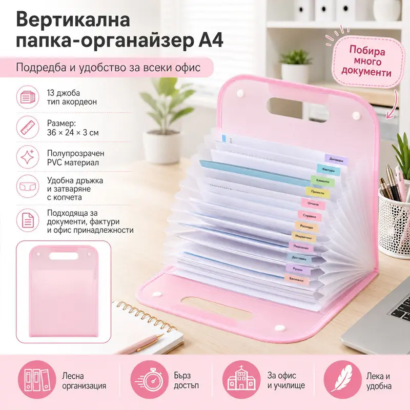 Вертикална папка органайзер A4+ с 13 джоба за документи - Image 4