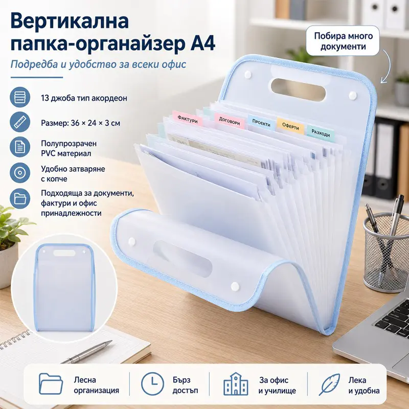 Вертикална папка органайзер A4+ с 13 джоба за документи - Image 3
