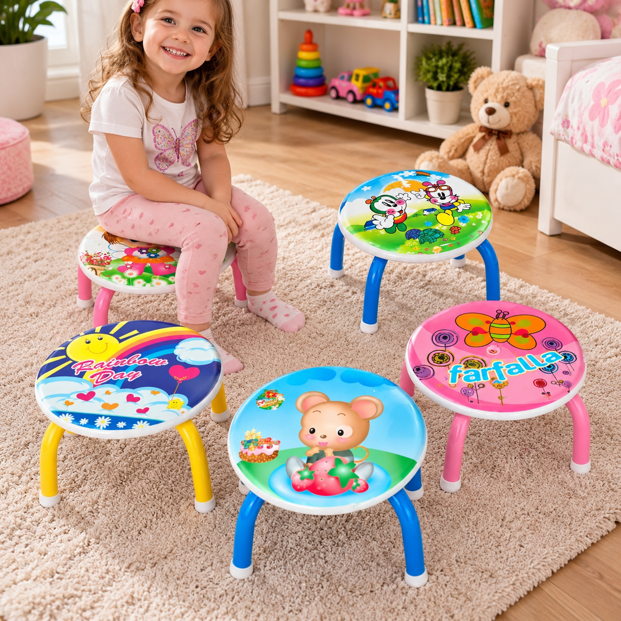 Детска табуретка с метални крака и PVC седалка 26×26×24 см - Image 3