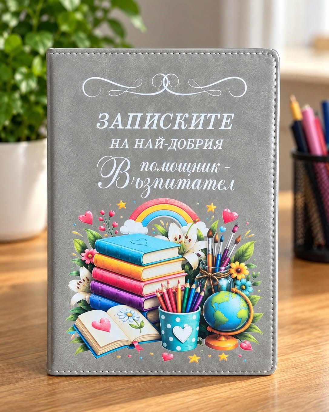 Подаръчен бележник за помощник-възпитател – красив жест с лично послание Търсите подарък, който е едновременно красив, практичен и носи специално послание? Подаръчен бележник за помощник-възпитател е чудесен начин да покажете благодарност към човека, който всеки ден е до децата, помага им и се грижи за тях с внимание и търпение. Бележникът е с твърди корици от еко кожа, стилна цветна декорация и надпис „Записките на най-добрия помощник-възпитател“. Вътрешността съдържа 116 редови страници, подходящи за записки, планове, важни напомняния, идеи и ежедневни задачи. С размер 21 х 14,5 х 2 см той е достатъчно удобен за ежедневна употреба, а същевременно изглежда представително като подарък. Красив бележник за помощник-възпитател с практична стойност Когато избирате подарък за помощник-възпитател, не е необходимо той да бъде просто сувенир. Практичният подарък остава в ежедневието и напомня за хората, които са го подарили. Точно затова този подаръчен бележник за помощник-възпитател е чудесен избор от родители, деца или цяла група. Подходящ е за: рожден ден; имен ден; Коледа; начало или край на учебната година; завършване на детска градина; благодарност от родители; подарък от цяла група; специална изненада за любим помощник-възпитател. Малък жест, който казва голямо „Благодаря“. Защо този подарък за възпитател си заслужава Твърдите корици помагат бележникът да запази красивия си вид при ежедневна употреба. Еко кожата придава по-завършено и стилно излъчване, а редовите страници го правят практичен за работа. Подаръчен бележник за помощник-възпитател е особено подходящ, когато искате подаръкът да не бъде забравен след празника, а действително да се използва. Той може да служи за: ежедневни бележки; записване на задачи; планиране; важни дати; идеи за занимания; лични записки; списъци и напомняния. Избирате подарък за човек, който ежедневно дава внимание на децата? Добавете този бележник в количката и подарете нещо лично, красиво и полезно. Подарък за помощник-възпитател от родители и деца Подаръците за педагогически специалисти са най-ценни, когато носят отношение. Не е нужно да бъдат прекалено големи или скъпи. Понякога един внимателно избран бележник за помощник-възпитател казва много повече. Може да го подарите самостоятелно или да го комбинирате с чаша, цветя, картичка или друг малък подарък. А ако търсите къде да купите подарък за помощник-възпитател онлайн, разгледайте предложенията на Онлайн магазин Мама&Бебе. Технически характеристики на бележника за възпитател Продукт: подаръчен бележник Предназначение: за помощник-възпитател Корици: твърди Материал на корицата: еко кожа Страници: 116 Тип страници: редови Размер: 21 х 14,5 х 2 см Цвят: сив с цветна декоративна илюстрация Надпис: „Записките на най-добрия помощник-възпитател“ Възраст: продуктът е предназначен за възрастни вносител Космополис Идея за подарък за помощник-възпитател за Коледа и специален повод Ако търсите оригинален подарък за помощник-възпитател, този модел е подходящ както за личен подарък от едно семейство, така и за общ подарък от родителите на цялата група. Особено добър избор е за Коледа, рожден ден, имен ден, края на учебната година или просто като благодарност за грижите и отношението към децата. Подаръците не могат да заменят думите „Благодаря“, но могат да ги направят още по-запомнящи се. Онлайн магазин Мама&Бебе В Онлайн магазин Мама&Бебе ще откриете детски играчки, образователни комплекти, подаръци за деца, подаръчни предложения за учители и още много идеи за специални поводи. Поръчайте лесно през shopmamabebe.eu и изберете подарък, който носи настроение и отношение. Facebook: Онлайн магазин Мама&Бебе – mamaandbabystore Телефон за поръчки и въпроси: 0896944003 Информация за доставките с Еконт може да откриете и на официалния сайт на Еконт. ★★★★★ „Много красив подарък за помощник-възпитател. Бележникът изглежда стилно, а твърдите корици са чудесни.“ — Мария, Пловдив ★★★★★ „Търсехме подарък за възпитател от цялата група и този бележник ни допадна, защото е и красив, и практичен.“ — Елена, София ★★★★★ „Прекрасна идея за благодарност към помощник-възпитател. Получателката остана много приятно изненадана.“ — Николета, Асеновград Често задавани въпроси за подаръчния бележник Подходящ ли е бележникът за подарък от цяла група? Да. Подаръчен бележник за помощник-възпитател е подходящ както за индивидуален подарък, така и за подарък от родители и деца от цяла група. Колко страници има? Бележникът съдържа 116 редови страници. Какъв е материалът на корицата? Кориците са твърди и са изработени от еко кожа. Какъв е размерът? Размерът е 21 х 14,5 х 2 см. За какъв повод е подходящ? За рожден ден, имен ден, Коледа, завършване, край на учебната година или просто като благодарност. Може ли да се комбинира с друг подарък? Да. Много добре се комбинира с чаша, цветя, картичка или подаръчен комплект. Благодарим Ви, че избирате Онлайн магазин Мама&Бебе. Очакваме Вашите поръчки и сме насреща, ако имате въпрос или се нуждаете от помощ при избора. Подарък за любимата леличка в детската градина Подаръчен бележник за помощник-възпитател е малък жест към една от най-важните „лелички“ в ежедневието на детето. Това са хората, които всеки ден са до малчуганите – посрещат ги сутрин, помагат им да се облекат, хранят ги, избърсват нослета и сълзи, оправят леглата им, поддържат чистота и ред и, да – когато е нужно, бършат и дупета. Всичко това е част от грижата, която родителят невинаги вижда, но детето усеща всеки ден. Те помагат на най-малките да се чувстват спокойни и сигурни далеч от мама и тате. Утешават ги, когато плачат, подават ръка, когато нещо не могат сами, и са до тях в онези малки ежедневни моменти, които всъщност значат много. Затова един подарък за помощник-възпитател не е просто формалност. Той е начин да кажем: „Виждаме грижата Ви и Ви благодарим.“ Този красив бележник с надпис „Записките на най-добрия помощник-възпитател“ е подходящ подарък от едно семейство или от цялата група. Практичен е за ежедневни записки, задачи и идеи, а посланието върху корицата го превръща в личен спомен. Подаръчен бележник за помощник-възпитател е прекрасна идея за рожден ден, имен ден, Коледа, края на учебната година или просто като благодарност към любимата леличка в детската градина. Защото зад чистите ръчички, подредените легла, нахранените деца и избърсаните сълзи стои човек, който всеки ден се грижи за нашите деца.