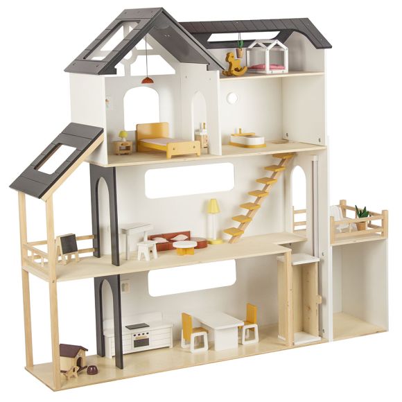 Дървена къща за кукли Нанси Wooden 3 етажа с мебели - Image 2