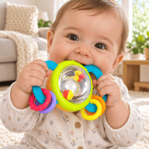 Бебешка дрънкалка и гризалка Hola Toys с топчета и халки