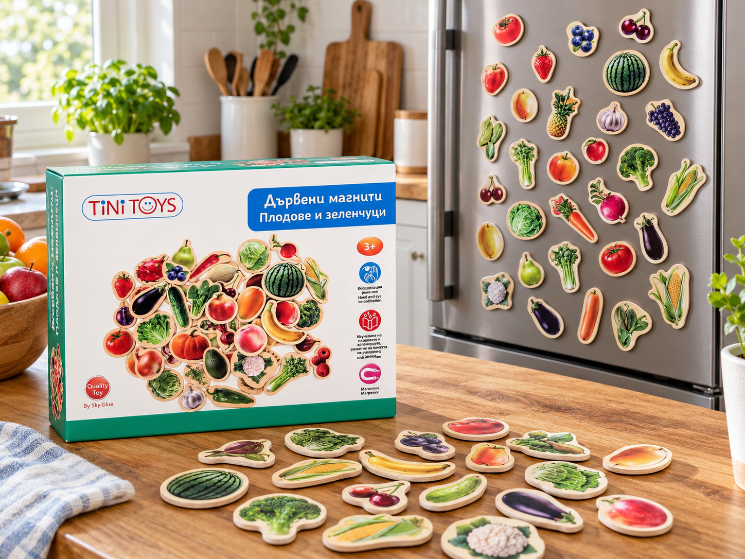 Дървени магнити Плодове и зеленчуци 50 части Tini Toys - Image 2