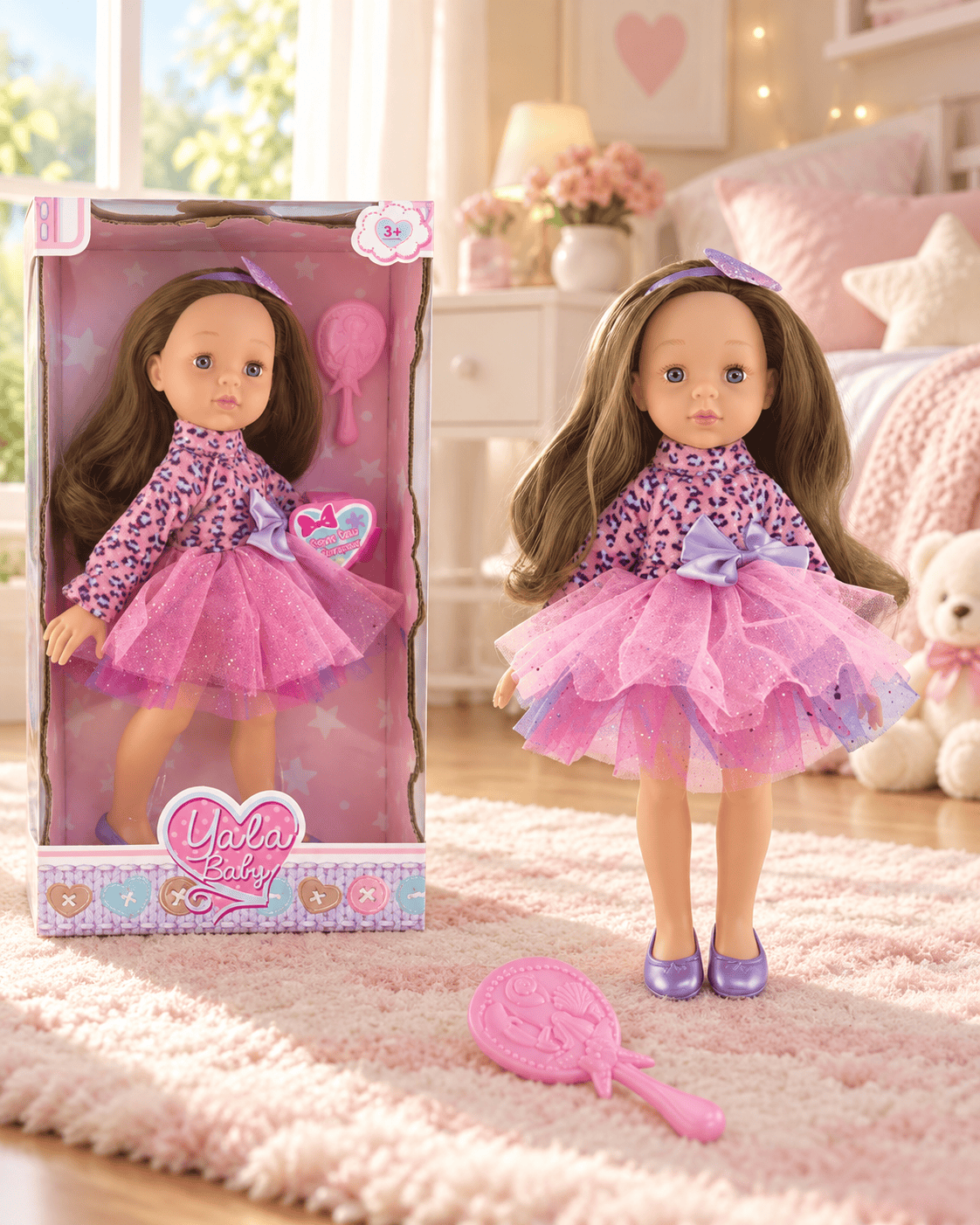 Кукла Yala Baby 32 см с дълга коса и четка - Image 4