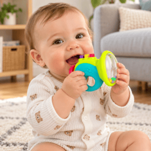 Бебешка дрънкалка Тромпет Hola Toys с цветни топчета