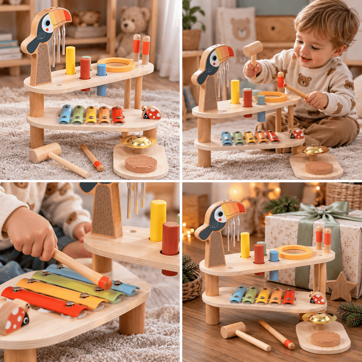Дървен музикален център Tooky Toy с ксилофон и барабан - Image 3