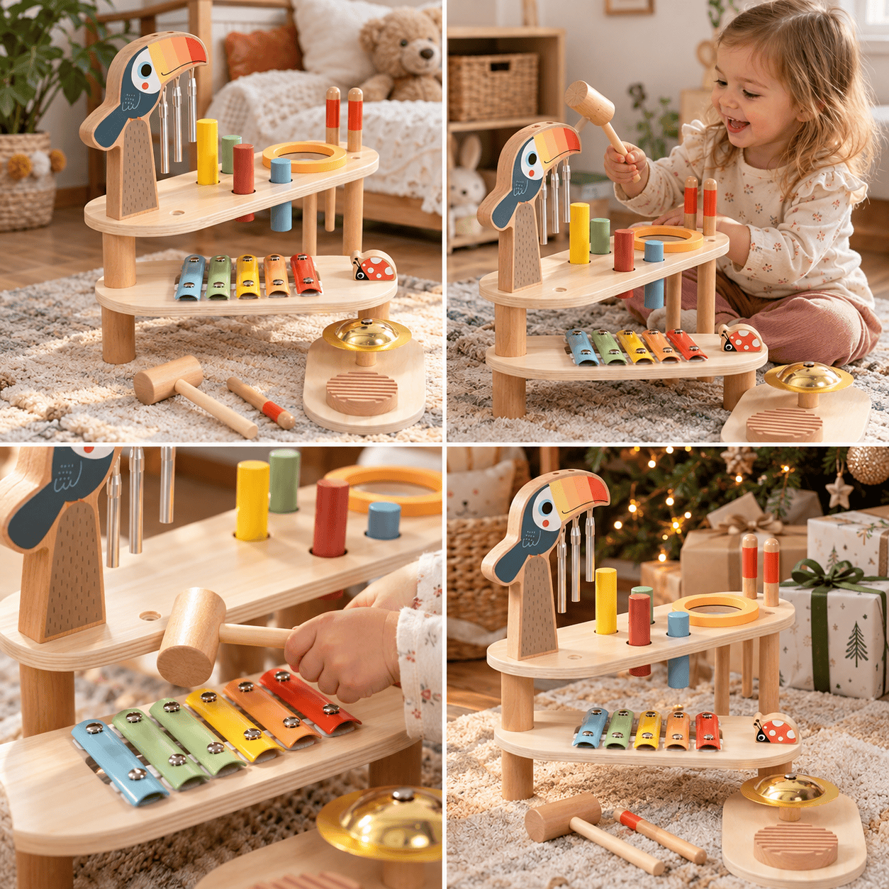 Дървен музикален център Tooky Toy с ксилофон и барабан - Image 2