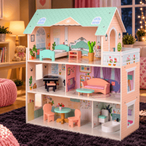 Дървена къща за кукли Мая Wooden 3 етажа с мебели