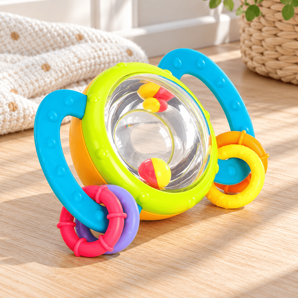 Бебешка дрънкалка и гризалка Hola Toys с топчета и халки - Image 2