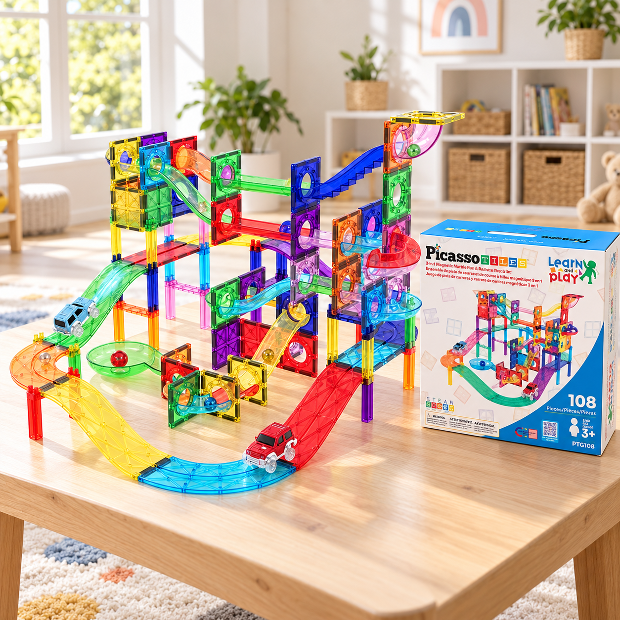 Picasso Tiles, Picasso магнитен конструктор, Picasso Toys, PicassoTiles 108 части, PicassoTiles 108 pcs, PicassoTiles магнитни плочки, магнитен конструктор с писта, магнитен конструктор с топчета, конструктор с писта за топчета, конструктор със състезателно трасе, магнитна писта за колички, състезателна писта с магнитни части, магнитен конструктор с LED колички, конструктор с две колички, конструктор с 4 топчета, магнитни плочки за строене, цветни магнитни плочки, магнитни блокчета за деца, голям магнитен конструктор, детски магнитен конструктор, образователен конструктор за деца, STEM магнитен конструктор, STEAM играчки, играчка за логическо мислене, играчка за пространствено мислене, конструктор за фина моторика, конструктор за въображение, творчески конструктор за деца, магнитна играчка за строене, играчка за конструиране, конструктор за момче, конструктор за момиче, подарък за дете на 3 години, подарък за дете на 4 години, подарък за дете на 5 години, подарък за дете на 6 години, подарък за дете на 7 години, подарък за дете на 8 години, подарък за рожден ден, образователен подарък за дете, коледни подаръци за деца, коледен подарък за момче, коледен подарък за момиче, детски конструктори онлайн, магнитни конструктори онлайн, образователни играчки онлайн, PicassoTiles Magnetic Tiles, PicassoTiles Marble Run, PicassoTiles Race Track, PicassoTiles 108 Piece Set, PTG108 Magnetic Marble Run, Magnetic Marble Run, Magnetic Race Track, Magnetic Tiles Race Track, Magnetic Building Blocks, Magnetic Construction Set, STEM Toys for Kids, Kids Marble Run Set, Marble Run Building Set, Race Track Building Toy, Magnetic Track with Cars, LED Race Cars Toy, Creative Building Toys, Educational Magnetic Toys