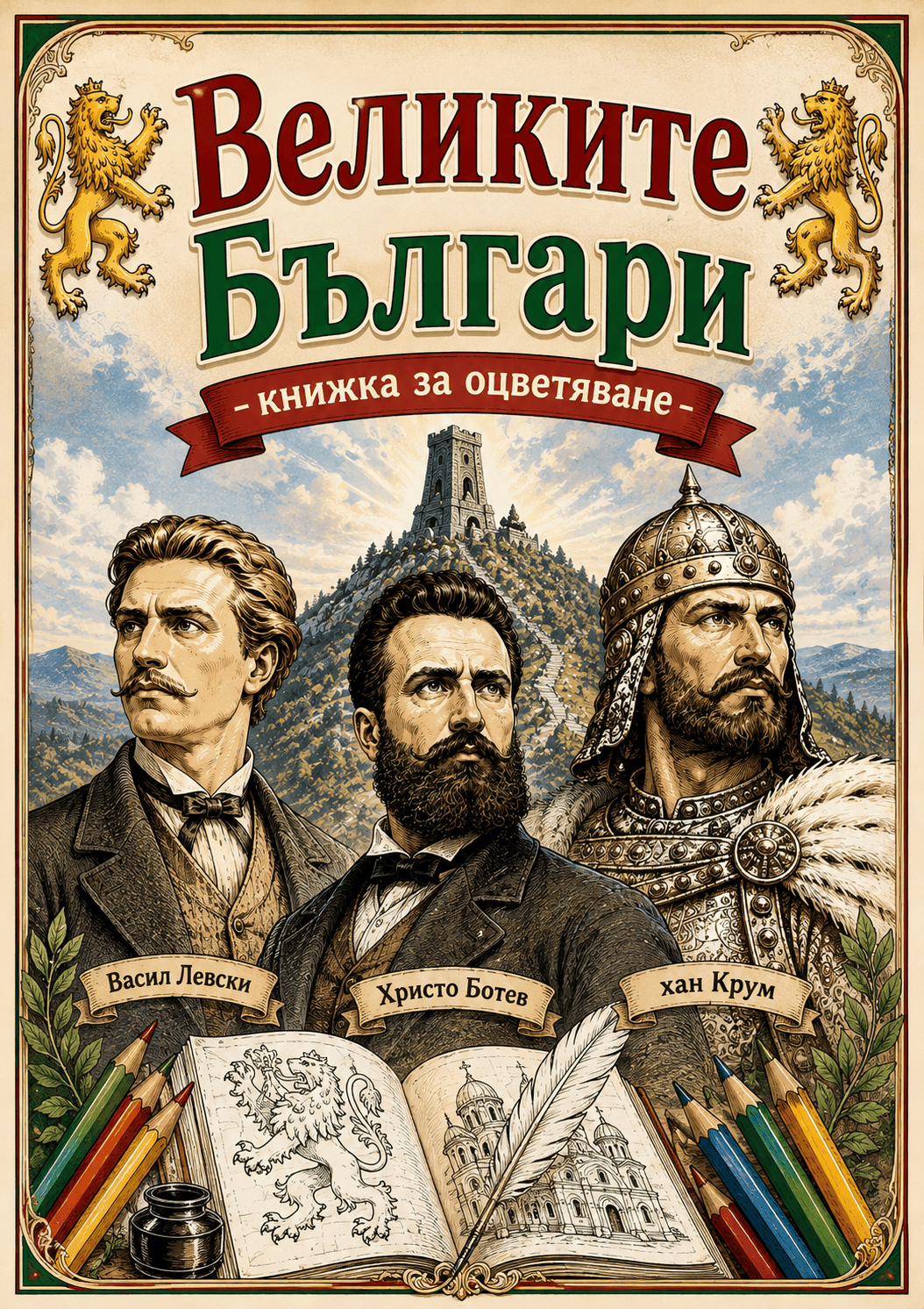 Книжка за оцветяване Великите българи с 40+ стикера Книжка за оцветяване Великите българи с 40+ стикера е занимателна и образователна детска книжка, която съчетава рисуването с първите стъпки в опознаването на българската история. Съдържа 16 страници за оцветяване, над 40 цветни стикера и цветни корици, които превръщат ученето в приятно творческо приключение. С тази книжка за оцветяване Великите българи децата могат да се запознаят с важни личности от българската история, докато избират цветове, оцветяват изображения и залепват стикери. Прекрасна образователна детска книжка за свободното време, подарък за рожден ден, първия учебен ден, Деня на народните будители или за занимания по повод 3 март и 24 май. Защо да изберете книжка за оцветяване с български исторически личности? Как да събудим интереса на децата към историята на България, без да превръщаме всяко занимание в урок? Чрез творчество, изображения и интересни разговори! Образователната книжка Великите българи дава възможност детето да научава нови неща, докато извършва любима дейност – оцветяването. Родителите могат да разказват за представените личности, да задават въпроси и да насърчават детето да споделя какво е научило. Така историята оживява чрез цветове и детско въображение. 16 страници за оцветяване и над 40 цветни стикера Тази детска книжка за оцветяване със стикери предлага разнообразни занимания: 16 страници с изображения, посветени на велики българи. Над 40 цветни стикера за допълнителни творчески задачи. Цветни корици с привлекателна визия. Историческа тематика, подходяща за разговори с децата. Възможност за занимания у дома, в училище или детската градина. Детето може да използва цветни моливи и подходящи средства за рисуване, да експериментира с цветове и да създава свои художествени интерпретации. Какви са ползите от образователната книжка за оцветяване? Докато работи с книжка за оцветяване Великите българи, детето може да упражнява: Фина моторика – чрез оцветяване и залепване на стикери. Концентрация – чрез внимание към изображенията. Координация око–ръка – чрез контролиране на движенията. Въображение – чрез самостоятелен избор на цветове. Търпение – чрез постепенно завършване на картинките. Любознателност – чрез първи разговори за известни личности от българската история. Играчките и занимателните книжки не правят децата ни по-послушни. Те им дават пространство да мислят, да творят и да откриват света със собственото си темпо. Книжка Великите българи за училище и детска градина Книжката за оцветяване с историческа тематика е подходящо допълнение към творчески и образователни занимания. Може да се използва при подготовка за национални празници, тематични дейности и разговори за българските традиции и история. Особено интересна е за занимания по повод: 1 ноември – Ден на народните будители. 3 март – Национален празник на България. 24 май – Ден на светите братя Кирил и Методий, на българската азбука, просвета и култура и на славянската книжовност. Училищни проекти за България. Занимания по родолюбие и българска история. Подходяща е за детски градини, начални класове, занимални и образователни центрове според възрастта и възможностите на децата. Защо тази детска книжка е чудесен подарък? Понякога най-хубавият подарък е този, който едновременно забавлява и събужда интереса към нещо ново. Книжка за оцветяване Великите българи с 40+ стикера е чудесен избор за деца, които обичат да рисуват, да работят със стикери и да научават нови неща. Може да бъде добавена към подаръчен комплект с цветни моливи, флумастери, образователни игри или други детски книжки. Добавете книжката в количката и подарете творчество с български дух! Технически характеристики на книжка за оцветяване Великите българи Наименование: Книжка за оцветяване Великите българи с 40+ стикера Тип: Детска книжка за оцветяване Тематика: Българска история и велики българи Страници: 16 Стикери: Над 40 цветни стикера Корици: Цветни Материал: Хартия Възраст: Съобразно уменията на детето и указанията на издателя Предназначение: Оцветяване, творчество и образователни занимания Къде да купите книжка за оцветяване Великите българи онлайн? В Онлайн магазин Мама&Бебе предлагаме разнообразие от детски играчки, занимателни книжки, канцеларски материали, дървени образователни комплекти и подаръци за Коледа, рожден ден и специални поводи. Разгледайте нашите предложения за образователни книжки, детски играчки онлайн и творчески комплекти. Купете лесно и бързо от https://shopmamabebe.eu/ – мястото, където всяка играчка носи усмивка! За въпроси и поръчки: 0896944003 Последвайте Онлайн магазин Мама&Бебе във Facebook: https://www.facebook.com/mamaandbabystore Предлагаме доставка с Еконт. За информация относно куриерските услуги: https://www.econt.com За клиентите от гр. Раковски, област Пловдив, е възможно лично предаване след предварителна уговорка и проверка на наличността. Работим и с детски градини, училища и образователни институции, като издаваме фактури. Често задавани въпроси за детската книжка със стикери Колко страници има книжката Великите българи? Книжката съдържа 16 страници за оцветяване. Колко стикера са включени? Към книжката има над 40 цветни стикера. Подходяща ли е за занимания в училище? Да. Може да се използва като допълнителен творчески материал по теми, свързани с българската история. Подходяща ли е за подарък за първокласник? Да. Книжката може да бъде интересен подарък за първокласник, който обича оцветяването и творческите занимания. Може ли да се поръча за детска градина? Да. За количества и наличности се свържете с нас на 0896944003. Издаваме фактури. Важно: Минимална стойност на поръчката – 10 € Уважаеми клиенти, минималната стойност на поръчка в Онлайн магазин Мама&Бебе е 10 €. Това е необходимо заради разходите по обработка, подготовка и опаковане на всяка пратка. Поръчки под 10 € не се обработват и не се изпращат. Можете да добавите към книжката цветни моливи, други занимателни книжки или образователни материали, за да достигнете минималната стойност. Благодарим Ви за разбирането и доверието към shopmamabebe.eu! Великите българи оживяват в детските ръце – история чрез оцветяване Как да запознаем децата с българските герои по интересен начин, без историята да прилича на скучен урок? Понякога са необходими само книжка, няколко цветни молива и любопитството на едно дете! Книжка за оцветяване „Великите българи“ с над 40 стикера съчетава творчеството с първите стъпки в опознаването на българската история. Тя е чудесен начин децата да научават за важни личности, докато оцветяват, задават въпроси и развиват въображението си. Кои велики българи са изобразени на корицата? На красивата корица са представени три забележителни личности, оставили трайна следа в историята на България. Васил Левски – Апостолът на свободата Човекът, който посвещава живота си на мечтата за свободна България. Неговата смелост, честност и всеотдайност продължават да вдъхновяват поколения българи. Христо Ботев – поетът революционер Един от най-ярките символи на българското националноосвободително движение. Със своите стихове и дела той оставя незаличима следа в историята ни. Хан Крум – владетелят и законодателят Един от най-значимите владетели на Първото българско царство, свързван с важни военни победи, укрепване на държавата и законодателни традиции. Трима велики българи, три различни исторически епохи и една прекрасна възможност да събудим детското любопитство. Подарък за децата в детската градина с образователна стойност Когато детските градини подготвят подаръци за своите възпитаници, изборът невинаги е лесен. Подаръкът трябва да бъде интересен, подходящ за групата и да носи стойност отвъд първоначалната радост. Книжка за оцветяване „Великите българи“ е прекрасно предложение за подаръци за децата в детските градини, особено в подготвителните групи. Тя включва: 16 страници за оцветяване, посветени на българската история. Над 40 цветни стикера за допълнително забавление. Възможности за развитие на фината моторика, концентрацията и творческото мислене. Повод за разговори за България, нейните герои и историческото ни наследство. Идея за подаръци за 1 ноември, 3 март и 24 май Книжката е особено подходяща за тематични подаръци по повод Деня на народните будители, Националния празник на България и 24 май. Може да бъде включена в подаръчни комплекти за цяла група, да се използва при образователни занимания или да бъде подарена след тържество. Защото най-ценният подарък невинаги е най-скъпият. Понякога това е малка книжка, която събужда големи въпроси. Поръчки за детски градини от Онлайн магазин Мама&Бебе В Онлайн магазин Мама&Бебе предлагаме детски играчки, образователни книжки, дървени комплекти и подаръци за детски градини и училища. Приемаме групови поръчки и издаваме фактури. За количества, наличности и подготовка на поръчки можете да се свържете с нас. Подарете на детето творчество и любознателност! С книжка за оцветяване Великите българи с 40+ стикера всяка страница може да се превърне в малко откритие за България. Добавете книжката в количката и насърчете детето да рисува, да опознава и да твори! Великите българи оживяват в детските ръце – история чрез оцветяване Как да запознаем децата с българските герои по интересен начин, без историята да прилича на скучен урок? Понякога са необходими само книжка, няколко цветни молива и любопитството на едно дете! Книжка за оцветяване „Великите българи“ с над 40 стикера съчетава творчеството с първите стъпки в опознаването на българската история. Тя е чудесен начин децата да научават за важни личности, докато оцветяват, задават въпроси и развиват въображението си. Кои велики българи са изобразени на корицата? На красивата корица са представени три забележителни личности, оставили трайна следа в историята на България. Васил Левски – Апостолът на свободата Човекът, който посвещава живота си на мечтата за свободна България. Неговата смелост, честност и всеотдайност продължават да вдъхновяват поколения българи. Христо Ботев – поетът революционер Един от най-ярките символи на българското националноосвободително движение. Със своите стихове и дела той оставя незаличима следа в историята ни. Хан Крум – владетелят и законодателят Един от най-значимите владетели на Първото българско царство, свързван с важни военни победи, укрепване на държавата и законодателни традиции. Трима велики българи, три различни исторически епохи и една прекрасна възможност да събудим детското любопитство. Подарък за децата в детската градина с образователна стойност Когато детските градини подготвят подаръци за своите възпитаници, изборът невинаги е лесен. Подаръкът трябва да бъде интересен, подходящ за групата и да носи стойност отвъд първоначалната радост. Книжка за оцветяване „Великите българи“ е прекрасно предложение за подаръци за децата в детските градини, особено в подготвителните групи. Тя включва: 16 страници за оцветяване, посветени на българската история. Над 40 цветни стикера за допълнително забавление. Възможности за развитие на фината моторика, концентрацията и творческото мислене. Повод за разговори за България, нейните герои и историческото ни наследство. Идея за подаръци за 1 ноември, 3 март и 24 май Книжката е особено подходяща за тематични подаръци по повод Деня на народните будители, Националния празник на България и 24 май. Може да бъде включена в подаръчни комплекти за цяла група, да се използва при образователни занимания или да бъде подарена след тържество. Защото най-ценният подарък невинаги е най-скъпият. Понякога това е малка книжка, която събужда големи въпроси. Поръчки за детски градини от Онлайн магазин Мама&Бебе В Онлайн магазин Мама&Бебе предлагаме детски играчки, образователни книжки, дървени комплекти и подаръци за детски градини и училища. Приемаме групови поръчки и издаваме фактури. За количества, наличности и подготовка на поръчки можете да се свържете с нас. Телефон: 0896944003 Онлайн магазин: https://shopmamabebe.eu/ За клиенти от гр. Раковски е възможно лично предаване след предварителна уговорка и потвърдена наличност. Подарете на децата не просто книжка за оцветяване, а малка среща с голямата българска история! Благодарим Ви, че избирате Онлайн магазин Мама&Бебе! Всяка Ваша поръчка е ценна за нас и се радваме, че можем да бъдем част от детските усмивки и любопитството към света.
